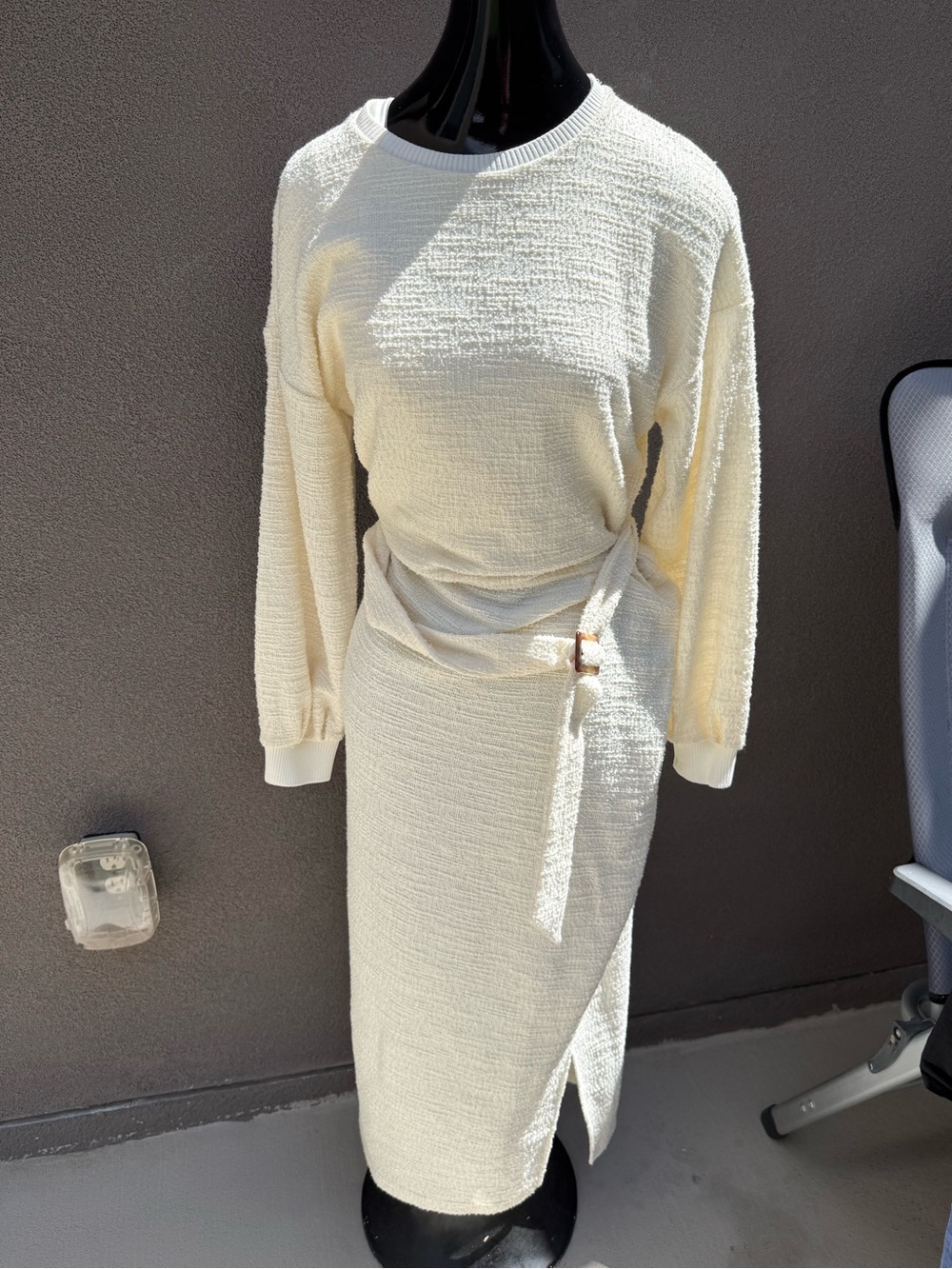 DOLAN Left Coast Collection Cream Textured Knit Maxi Dress Petite Large PL